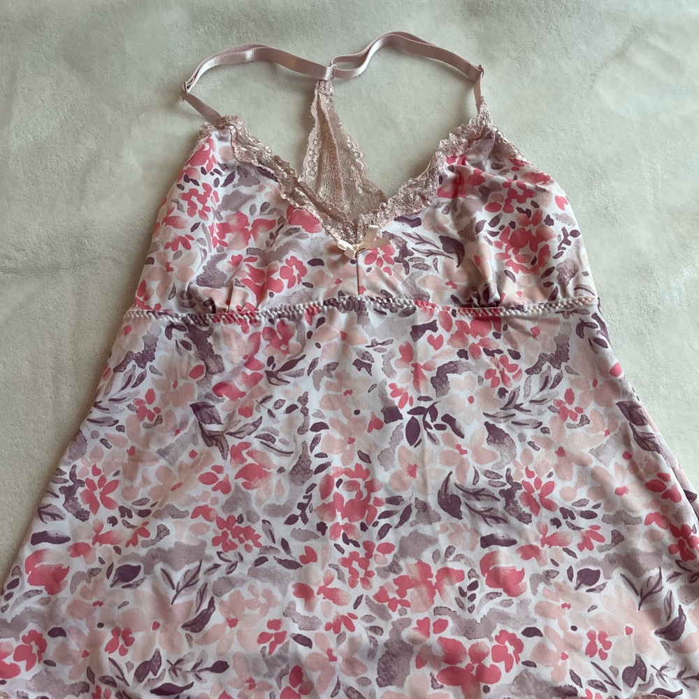Pink and Purple Floral Chemise with Sweetheart Neckline